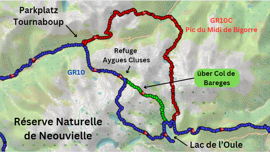 GR10 mit Hund Route - Umleitung Naturreservat Neouvielle über Pic du Midi de Bigorre oder Col de Bareges